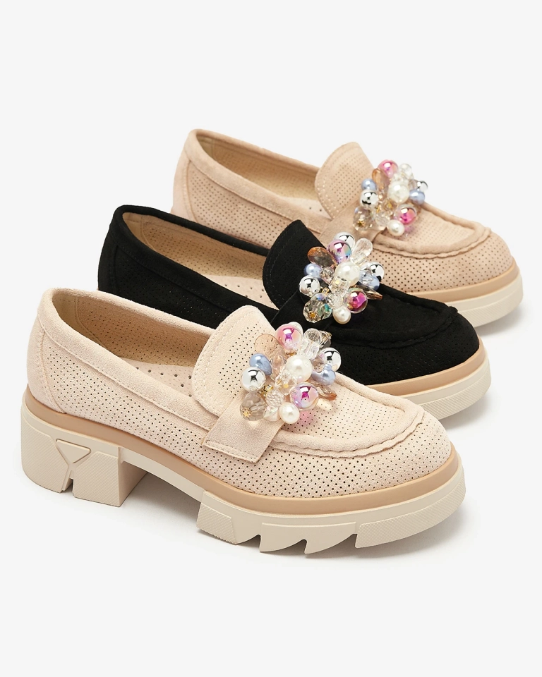 Women's black openwork moccasins Peloga- Footwear