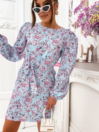 Royalfashion Lillade kleit naistele puffvarrukatega ja vööga