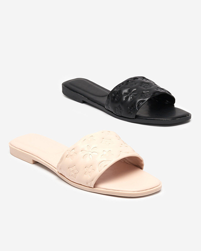 Beige women's slippers with Mersyli- embossing. Footwear