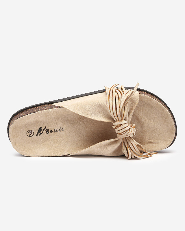Women's slippers with beige tassels Guttis - Footwear