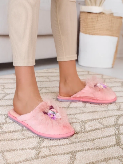 Royalfashion Women's fur slippers with flowers Ederra