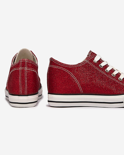 Red women's sneakers on a hidden anchor with shiny thread Seggat- Footwear