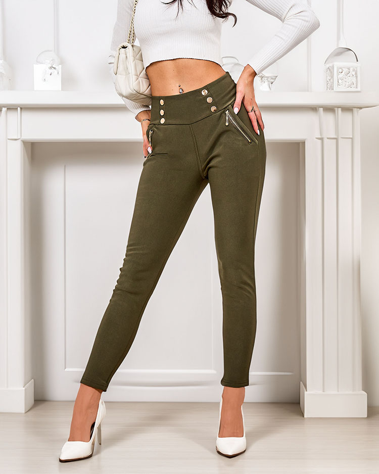 Royalfashion Warmed women's teggings pants with decorative buttons