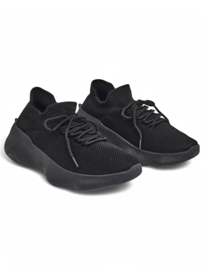Aura Nero Women's Black Fabric Sneakers on a 4.5cm Flat Sole