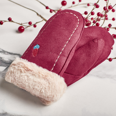 Maroon children's gloves on a string and with one finger - Gloves
