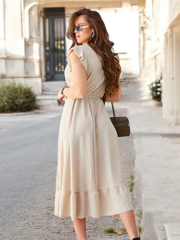 Royalfashion Naiste midi kleit volangide ja lühikeste varrukatega