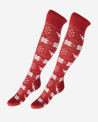 Women's Maroon Long Christmas Socks - Underwear