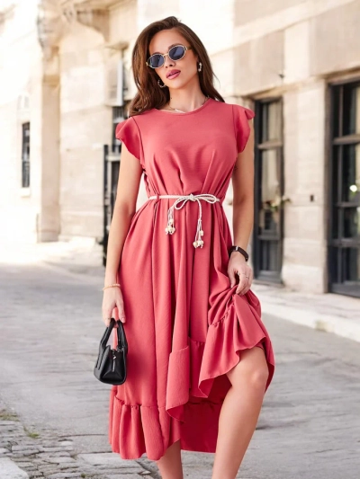 Royalfashion Women's midi dress with ruffles and short sleeves