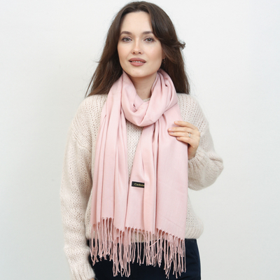 Pink Women's Large Scarf with Tassels - Accessories