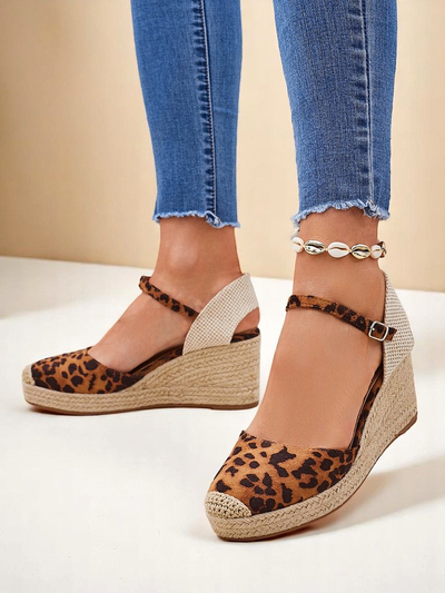 Aurelia Leopard Royalfashion women's wedges eco leather camel
