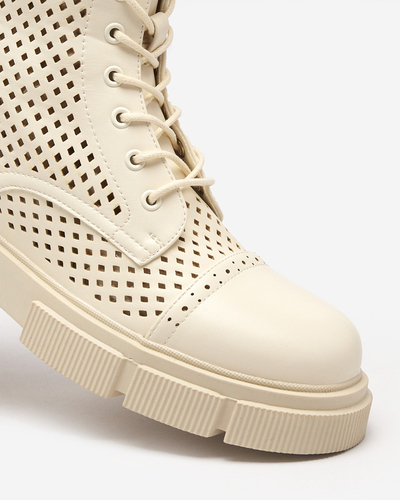 Openwork beige women's boots with flat heels Rolika - Footwear