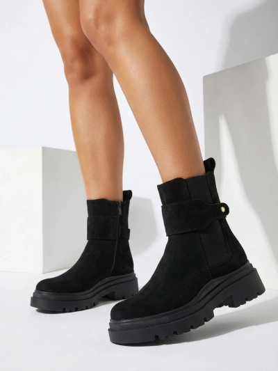 Royalfashion Black women's boots with decorative strap Doasa