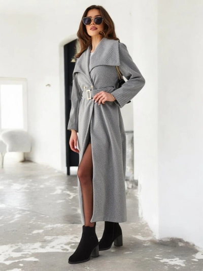 Royalfashion Women's Maxi Coat with Tie