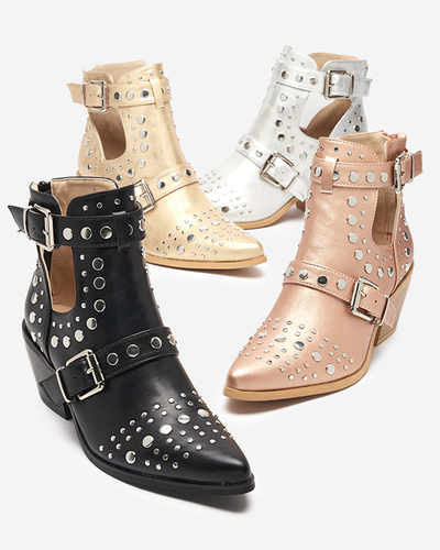 Pink-gold stiletto boots with rhinestones Farrcy- Footwear