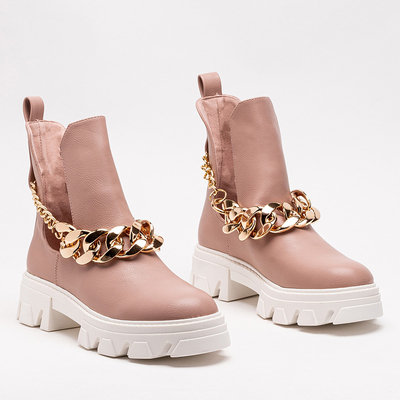 Pink women's boots with chain Tenkay - Footwear