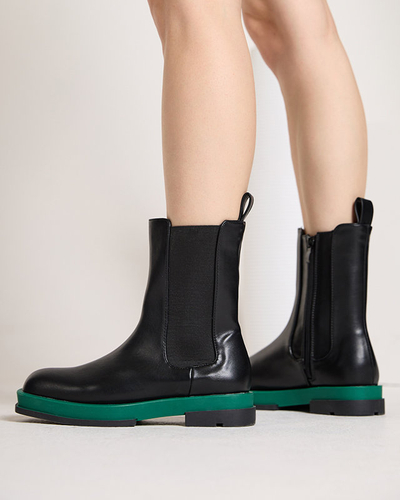 Women's high boots with a square toe in black and green Litepi - Footwear