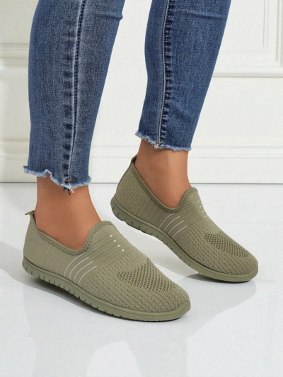 Hypatia Verde Women's Fabric Slip-On Moccasins with Flat Sole
