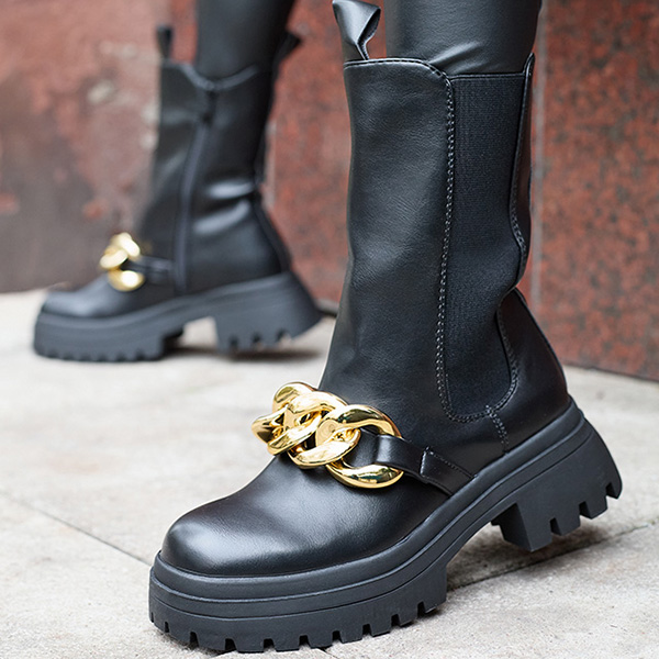 Women's boots with chain in black Evves- Footwear