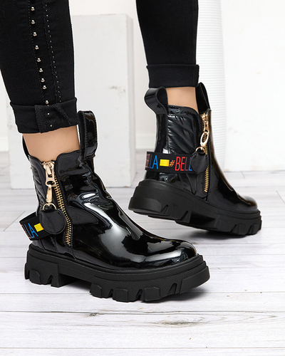 Black lacquered women's boots Osallu- Obuwie