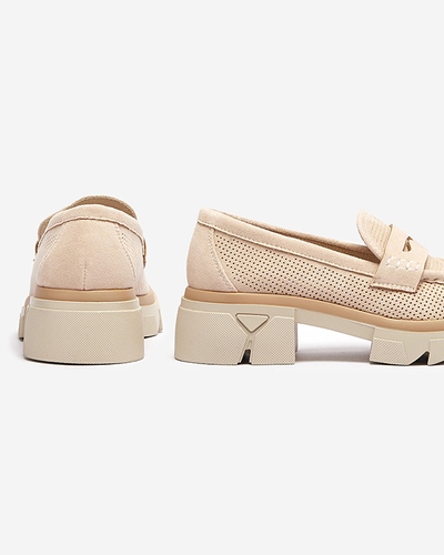 Бежевые женские ажурные мокасины на сплошной подошве Ejina - Обувь