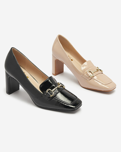 Lacquered women's moccasin-style pumps in black Koccol- Footwear