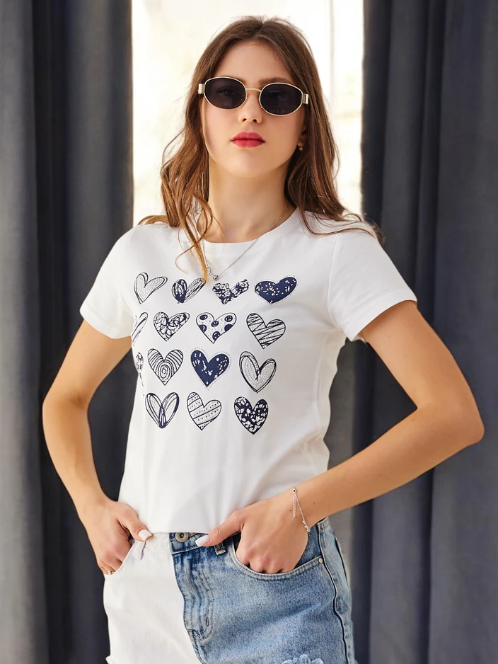 Royalfashion Women's Cotton T-Shirt A lot of Hearts