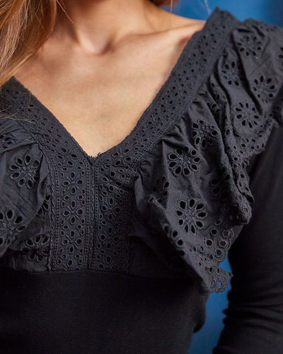 Royalfashion Black women's blouse with lace