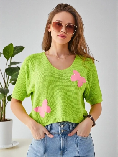 Royalfashion Naiste Puuvillane Lühike Kampsun Liblikatega