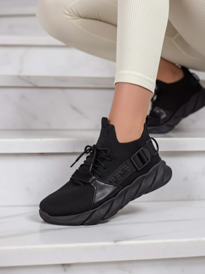 Esmeralda Black Flat Heel Sneakers