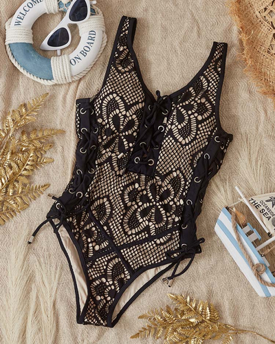 One-piece black women's swimsuit with lace- Underwear