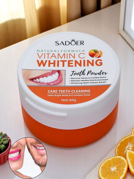 Sadoer Whitening tooth powder removing stains from coffee, tea, and tobacco with Vit C