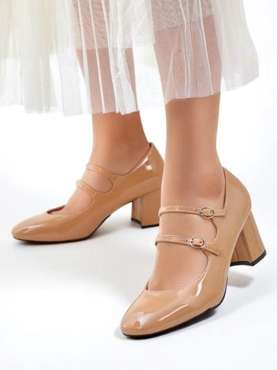 Royalfashion Patent leather women's heeled shoes with straps Ovinna