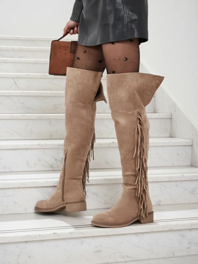 Women's Over-the-Knee Eco-Suede Boots with Fringes Ostrelia