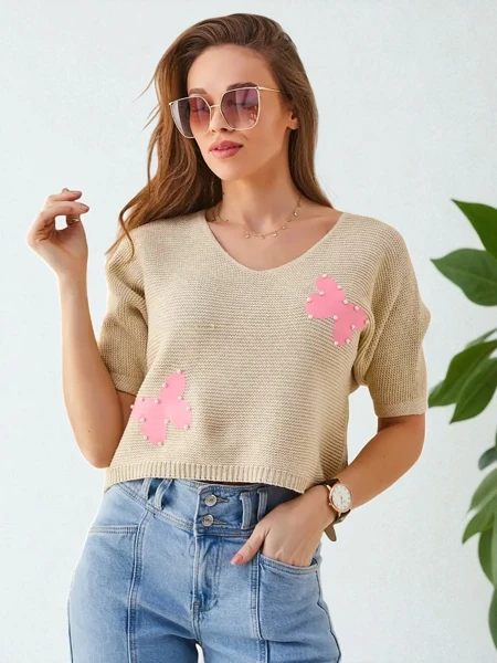 Royalfashion Naiste puuvillane lühike sviiter liblikatega