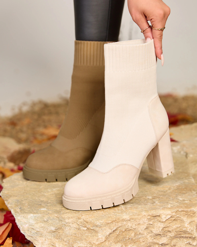 Royalfashion Cream Naiste kõrgema kontsaga Flexi Booties