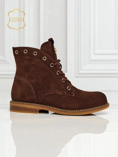 Aurelia Romano women's ankle boots made of natural suede – brown, with fur