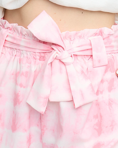 Pink women's fabric shorts with print - Clothing