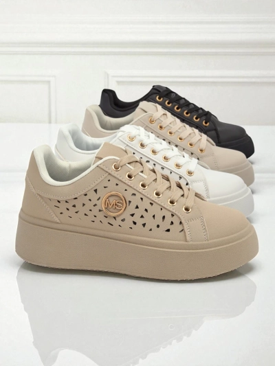 Cleo Ecru Platino – бежевые кроссовки на платформе Royalfashion экокожа