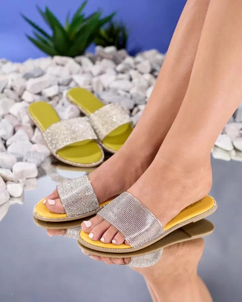 Yellow women's slippers with cubic zirconia Verina - Footwear