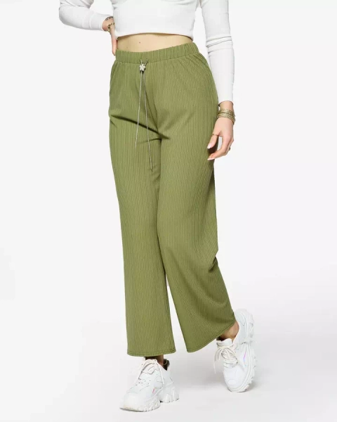 Green women's wide ribbed pants - Clothing