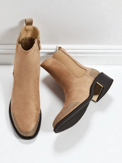 Women's Eco Suede Ankle Boots Decorated with Rhinestones TangleMist