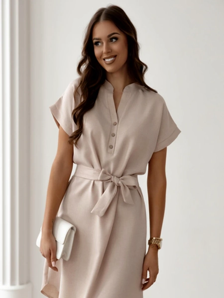 Royalfashion Women’s mini dress with short sleeves and a buttoned neckline