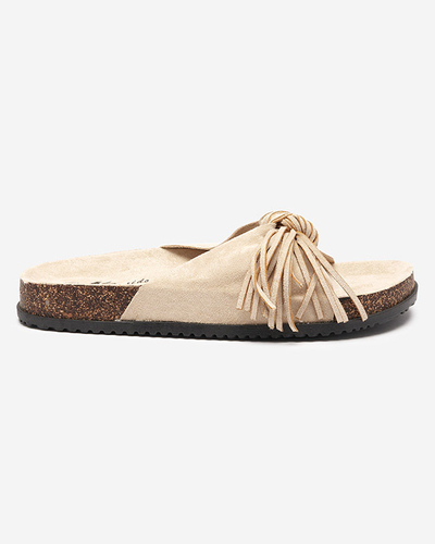 Women's slippers with beige tassels Guttis - Footwear