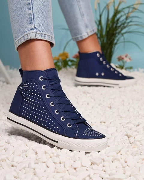 Темно-синие кроссовки с высоким верхом с цирконами Totulu- Footwear