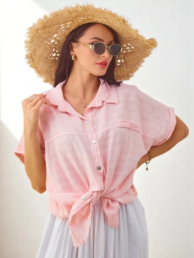 Royalfashion Women's cotton shirt with embossing and short sleeves