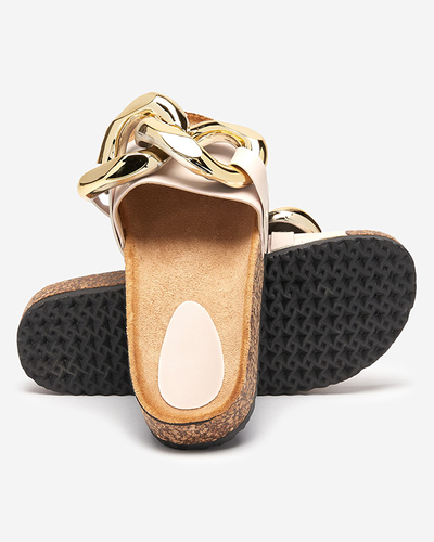 Coralia Royalfashion women's ecru platform flip-flops with chain