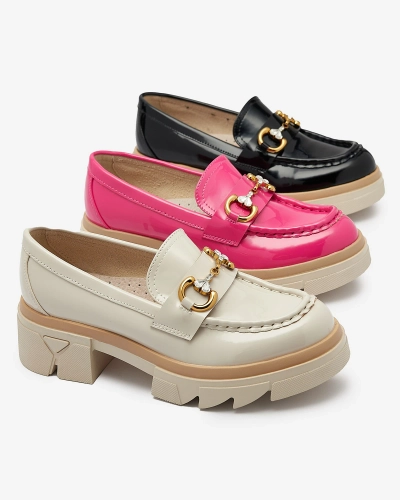 Lacquered black women's moccasins with crystals Inriw - Footwear