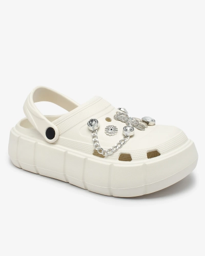 Royalfashion White openwork women's flip-flops with zirconia embellishments Afuccia