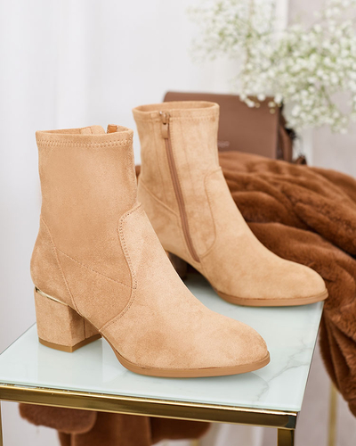 Royalfashion Light brown women's low stiletto boots Rejerra