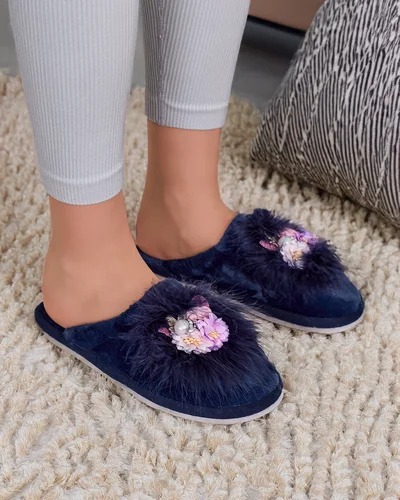 Royalfashion Women's fur slippers with flowers Ederra